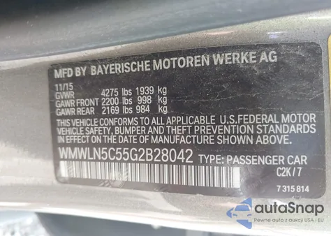 2016 Mini Clubman Cooper из США, поврежденный, VIN WMWLN5C55G2B28042